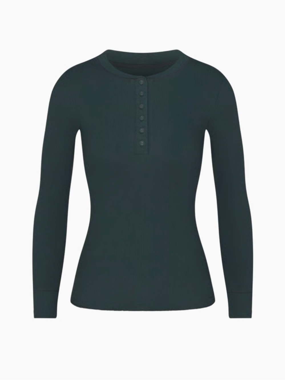NWT SKIMS Cotton Rib Henley Long Sleeve in Spruce 3X